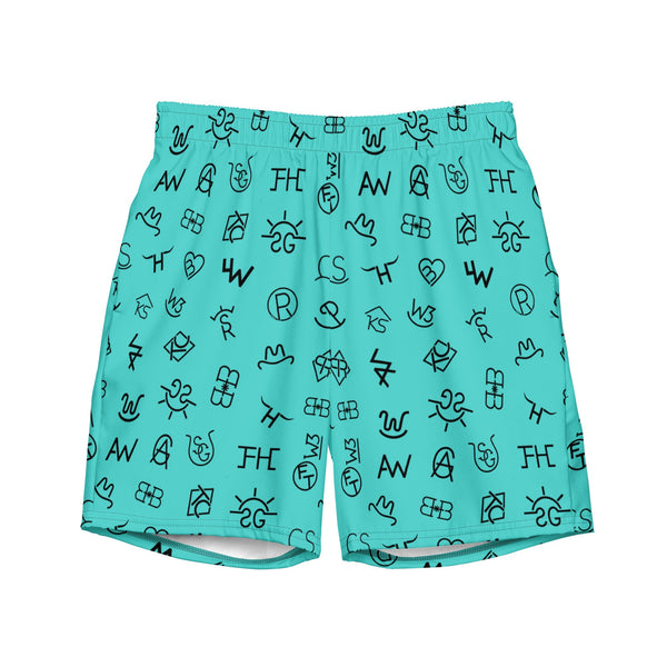 Yeehaw Turquoise Cattle Brands Men's Swim Trunks