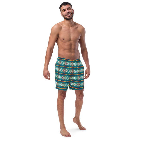 Yeehaw Teal Aztec Blanket Print Mens Swim Shorts