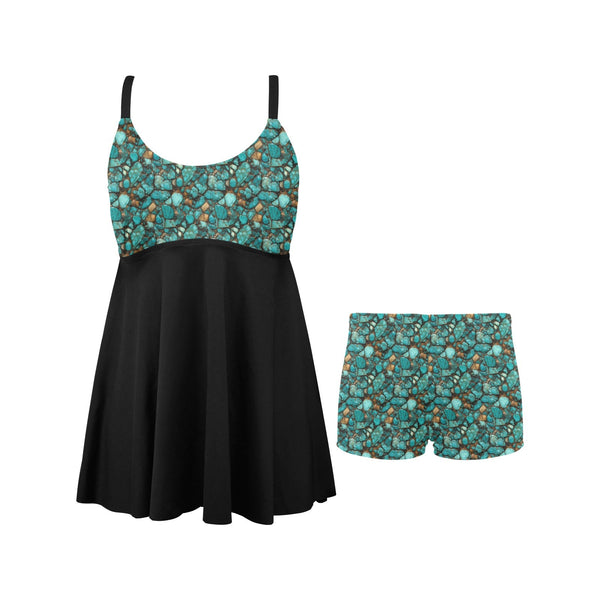 All Turquoise Swim Dress & Shorts Set