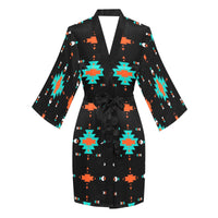 Orange Turquoise Women's Lounge Kimono Robe