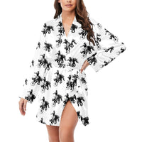 Rodeo Bronc Women's Long Sleeve Belted Satin Feel Dressing Lounge Robe