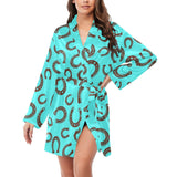 Turquoise Horseshoe Women's Long Sleeve Belted Satin Feel Dressing Lounge Robe