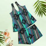 Teal Aztec Tankini Boy Shorts Swim Set