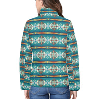 Teal Aztec Women's Puffy Bomber Jacket