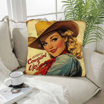 Vintage Cowgirl Up Throw Pillow Case 18 x 18 Made in America