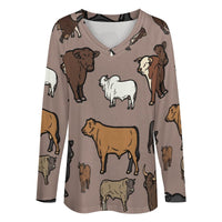 Baha Ranch Western Print Cows Cattle Long Sleeve Top