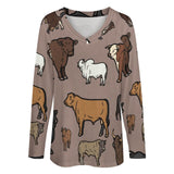 Baha Ranch Western Print Cows Cattle Long Sleeve Top