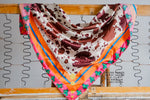 Women's scarf, Western Accessories, Western Apparel, Western Wholesale, western wild rags, cowboy rags, cowboy scarf, Wholesale Accessories, Wholesale Apparel, colorful wild rags, bright wild rags, cactus wild rag, cactus and cow print, cow print wild rag